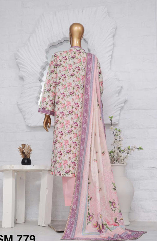 Bin Saeed Printed Lawn Stitched 3 Piece - SM-779 - BS25EL - Light Pink - Summer Collection