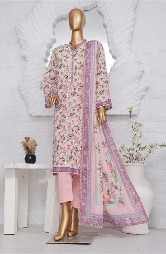 Bin Saeed Printed Lawn Stitched 3 Piece - SM-779 - BS25EL - Light Pink - Summer Collection