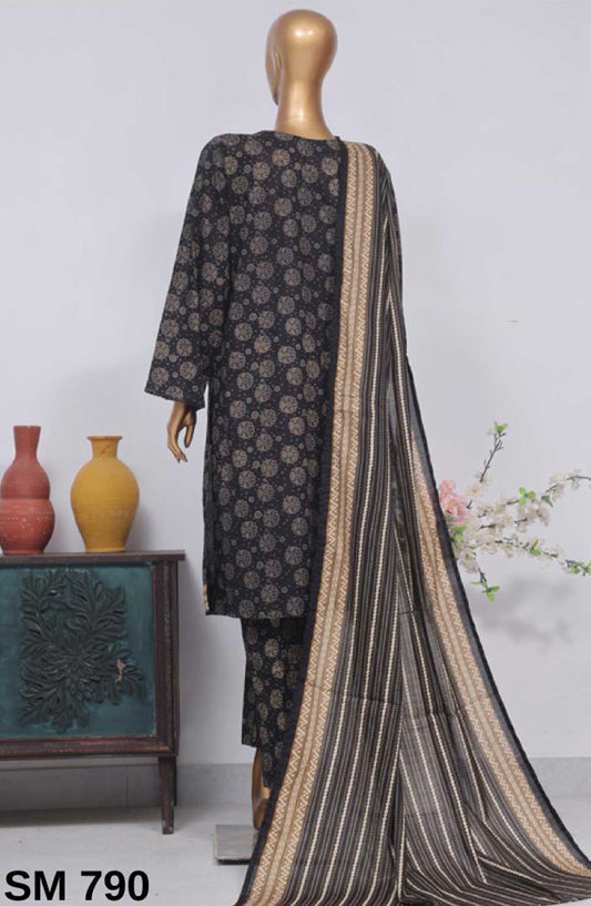 Bin Saeed Printed Lawn Stitched 3 Piece - SM-790 - BS25EL - Black - Summer Collection