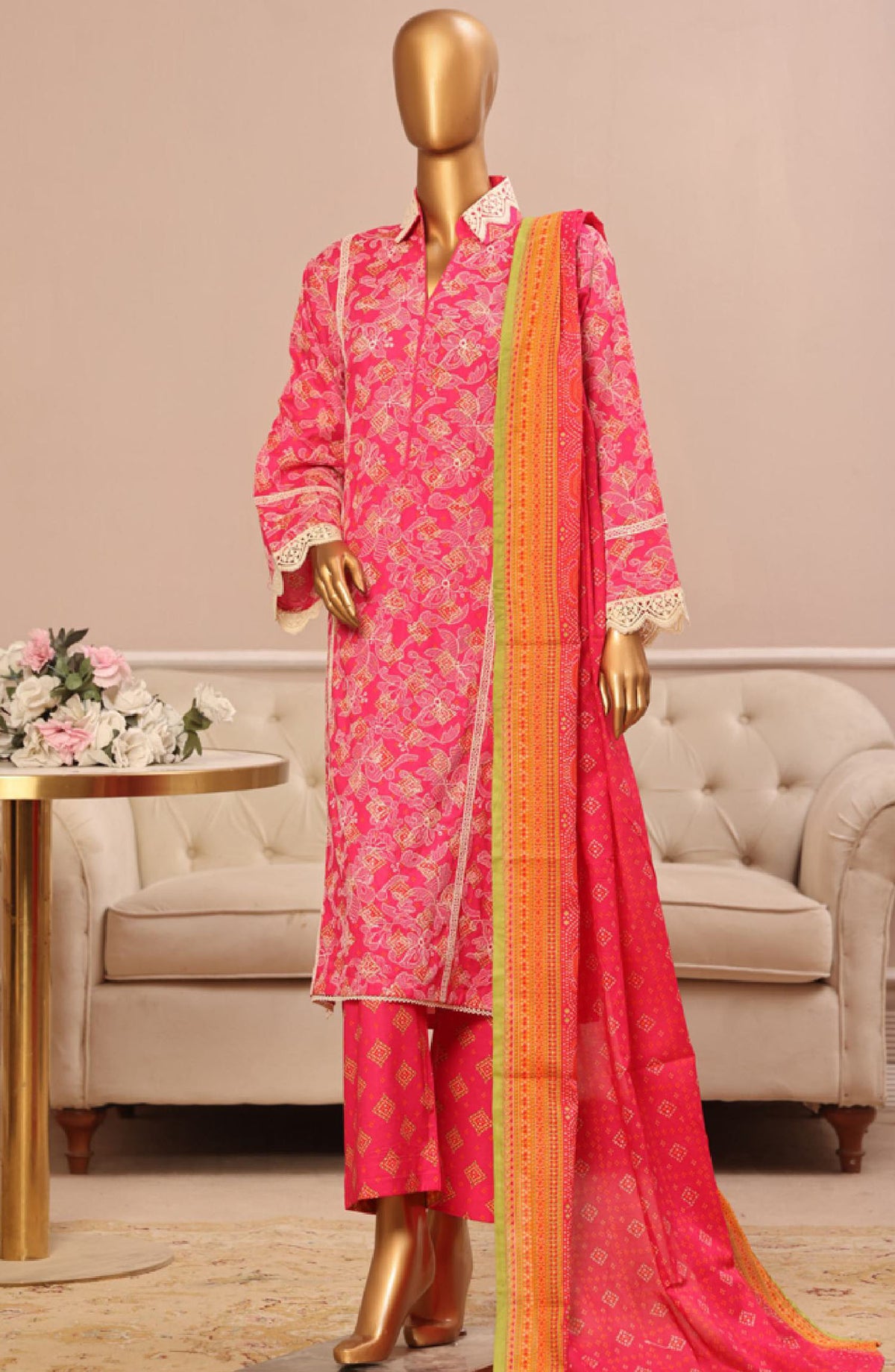 Bin Saeed Embroidered Lawn Stitched 3 Piece Suit - SM-794 - BS25ELCV4 - Pink - Summer Collection