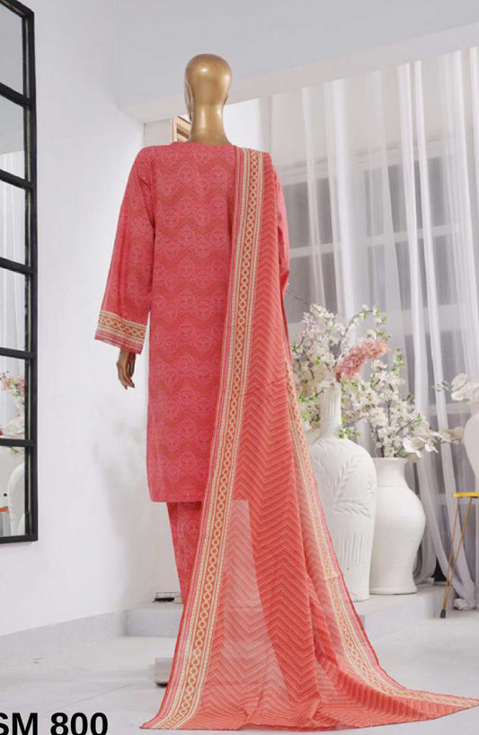 Bin Saeed Printed Lawn Stitched 3 Piece - SM-800 - BS25EL - Pink - Summer Collection