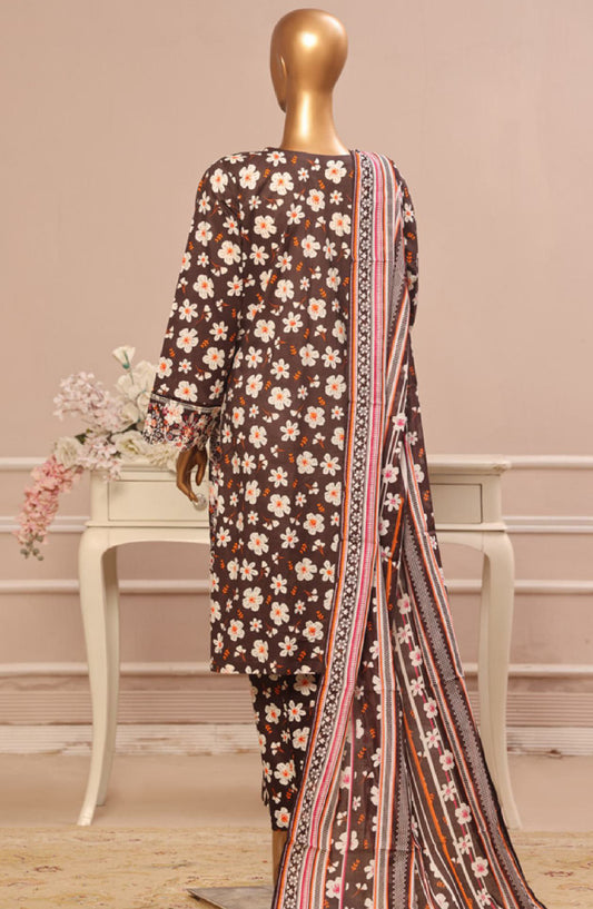 Bin Saeed Embroidered Lawn Stitched 3 Piece Suit - SM-805 - BS25ELCV4 - Brown - Summer Collection
