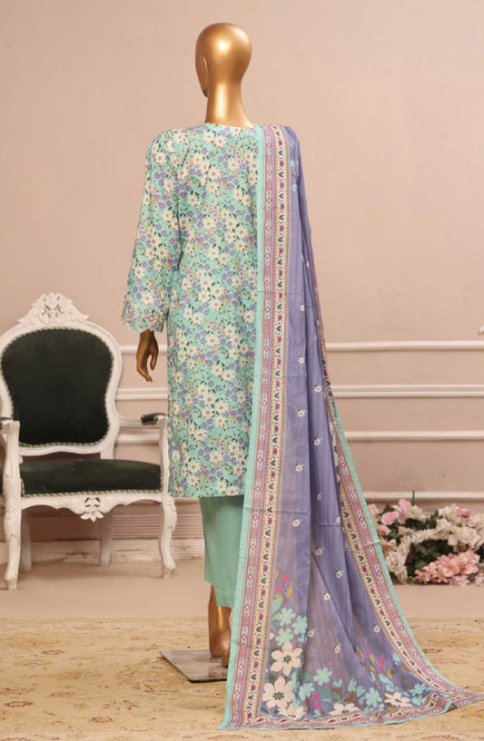 Bin Saeed Embroidered Lawn Stitched 3 Piece - SM 002 - BS25SM - Sea Green - Summer Collection