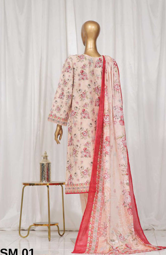 Bin Saeed Printed Lawn Stitched 3 Piece - SM 01 - BS25EL - Blue - Summer Collection
