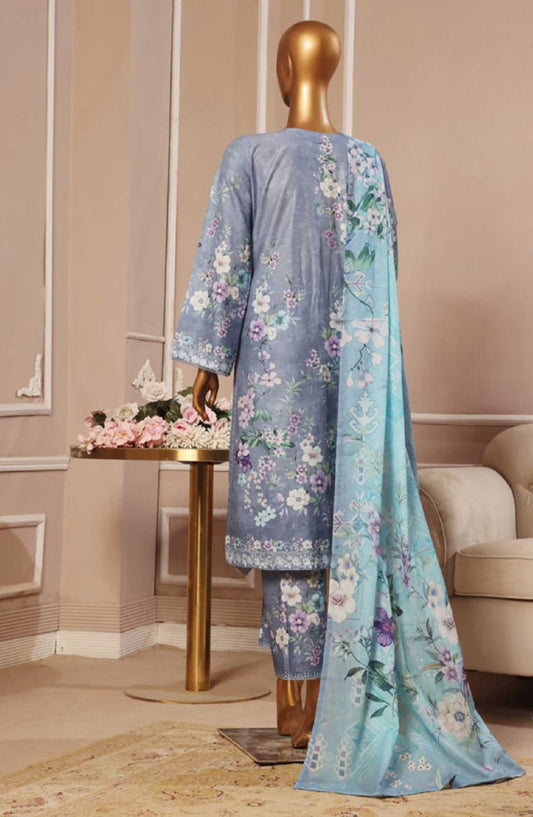 Bin Saeed Embroidered Lawn Stitched 3 Piece - SM 026 - BS25EL - Light Blue - Summer Collection