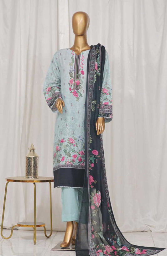 Bin Saeed Printed Lawn Stitched 3 Piece - SM 02 - BS25EL - Light Blue - Summer Collection