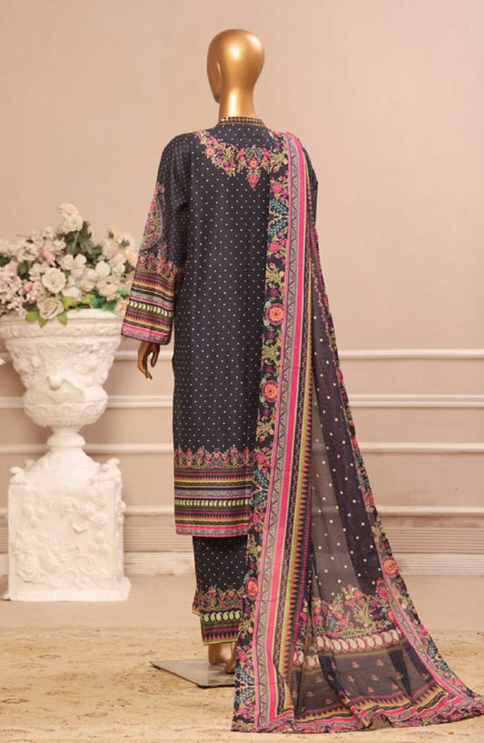 Bin Saeed Embroidered Lawn Stitched 3 Piece - SM 031 - BS25SM - Dark Grey - Summer Collection
