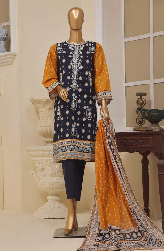 Bin Saeed Embroidered Lawn Stitched 3 Piece - SM 037 - BS25EL - Dark Blue - Summer Collection