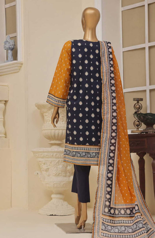 Bin Saeed Embroidered Lawn Stitched 3 Piece - SM 037 - BS25EL - Dark Blue - Summer Collection