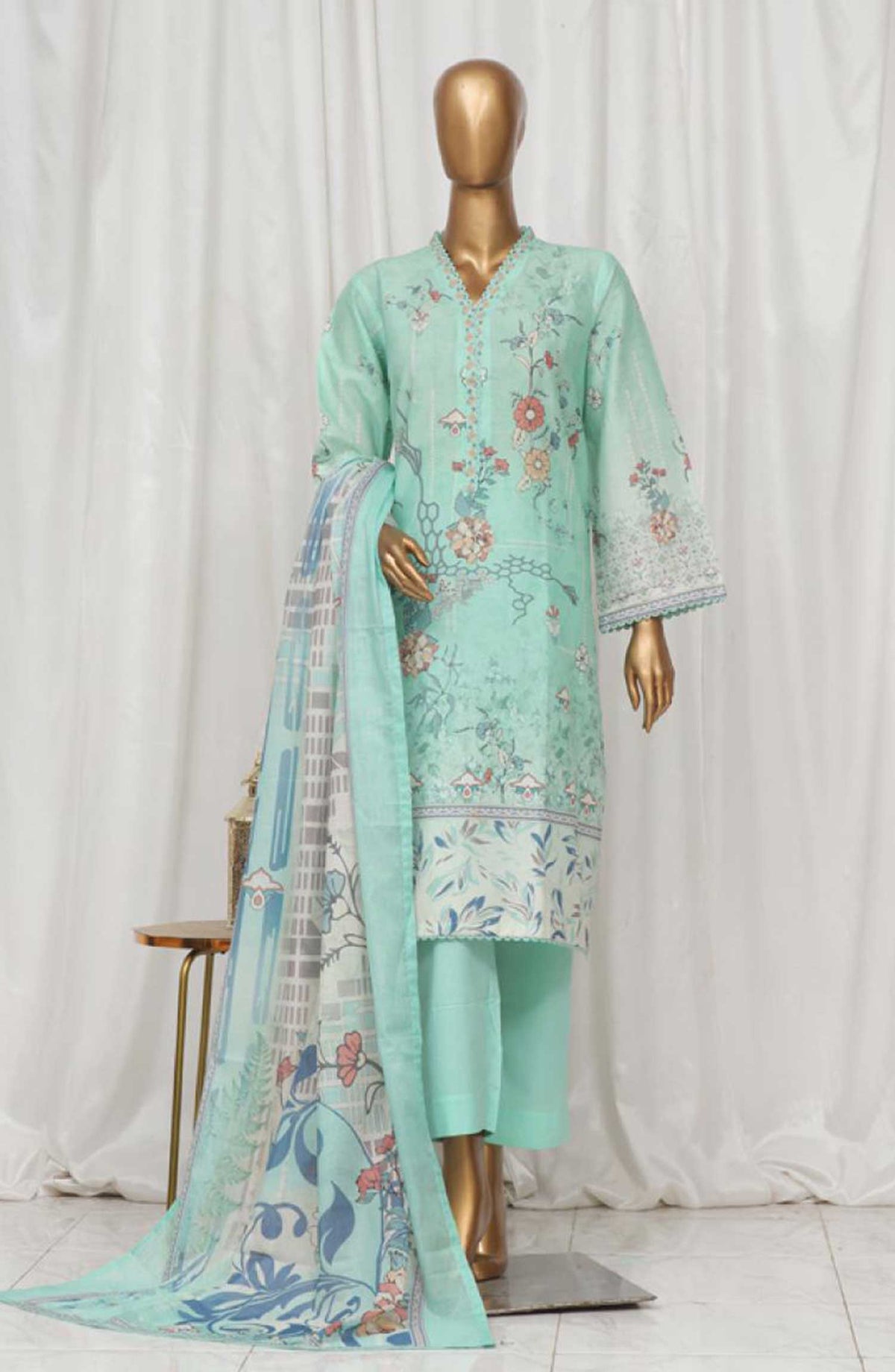 Bin Saeed Printed Lawn Stitched 3 Piece - SM 03 - BS25EL - Blue - Summer Collection
