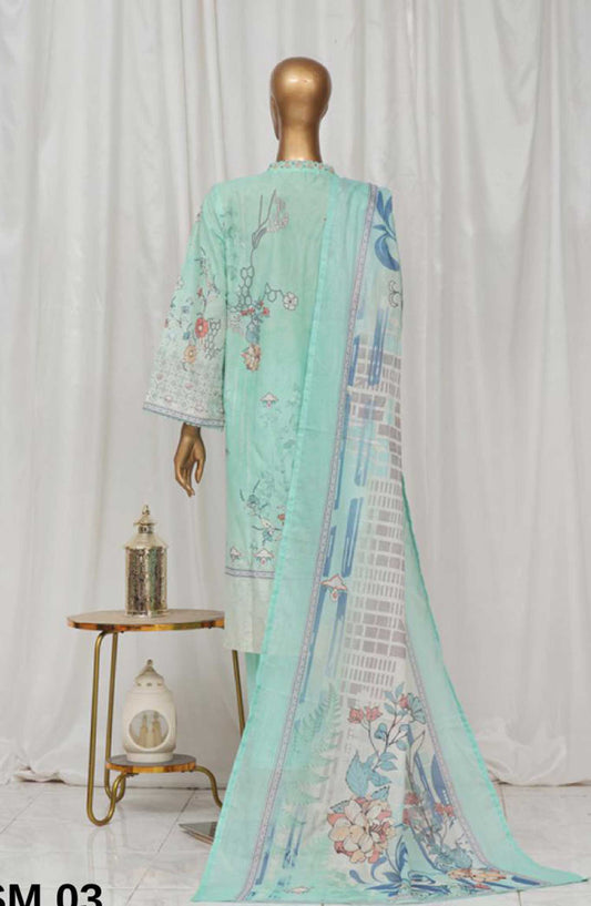 Bin Saeed Printed Lawn Stitched 3 Piece - SM 03 - BS25EL - Blue - Summer Collection