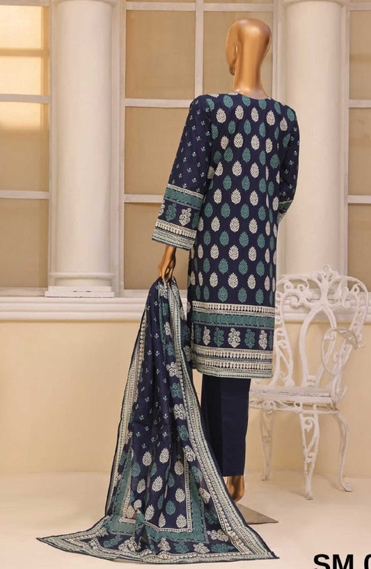 Bin Saeed Embroidered Lawn Stitched 3 Piece - SM 043 - BS25EL - Dark Blue - Summer Collection