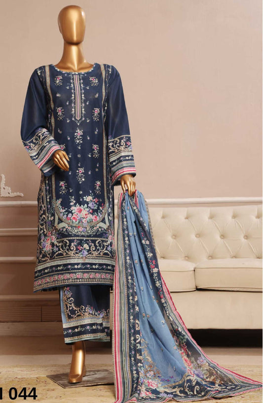 Bin Saeed Embroidered Lawn Stitched 3 Piece - SM 044 - BS25EL - Blue - Summer Collection