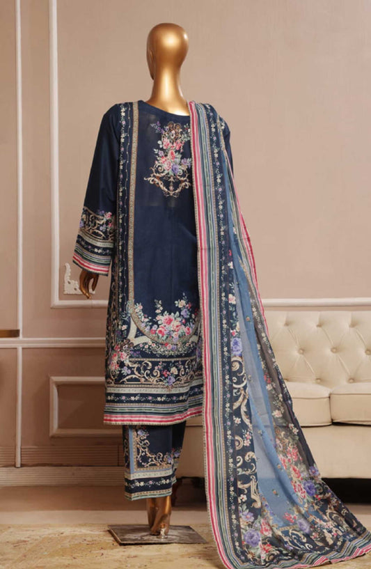 Bin Saeed Embroidered Lawn Stitched 3 Piece - SM 044 - BS25EL - Blue - Summer Collection