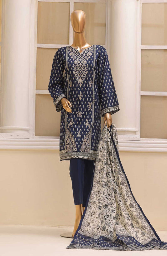 Bin Saeed Embroidered Lawn Stitched 3 Piece - SM 048 - BS25EL - Blue - Summer Collection