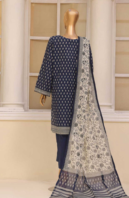 Bin Saeed Embroidered Lawn Stitched 3 Piece - SM 048 - BS25EL - Blue - Summer Collection