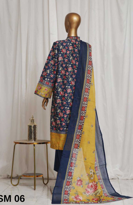 Bin Saeed Printed Lawn Stitched 3 Piece - SM 06 - BS25EL - Navy Blue - Summer Collection