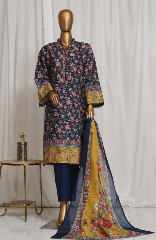 Bin Saeed Printed Lawn Stitched 3 Piece - SM 06 - BS25EL - Navy Blue - Summer Collection