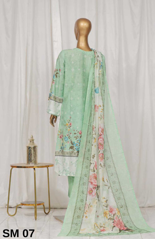 Bin Saeed Printed Lawn Stitched 3 Piece - SM 07 - BS25EL - Pista Green - Summer Collection