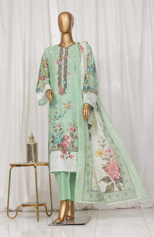 Bin Saeed Printed Lawn Stitched 3 Piece - SM 07 - BS25EL - Pista Green - Summer Collection