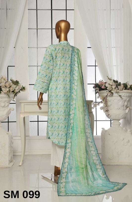 Bin Saeed Printed Lawn Stitched 3 Piece - SM 099 - BS25EL - Sea Green - Summer Collection