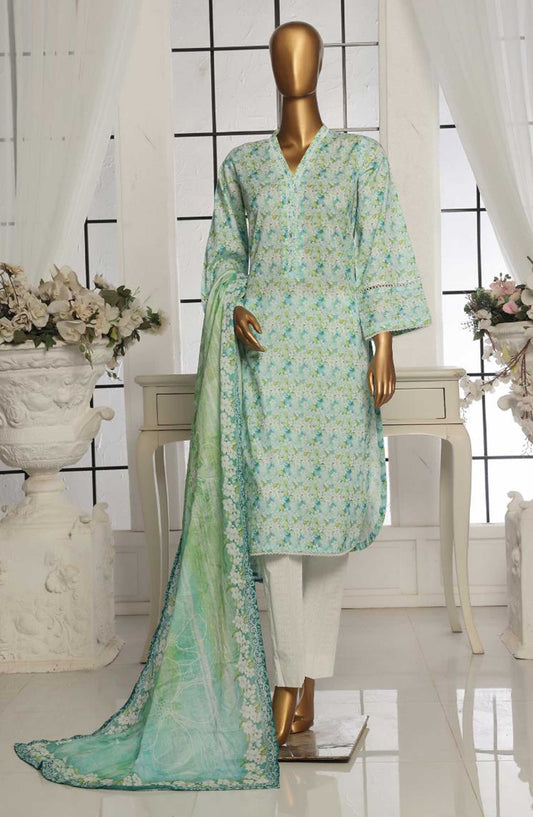 Bin Saeed Printed Lawn Stitched 3 Piece - SM 099 - BS25EL - Sea Green - Summer Collection