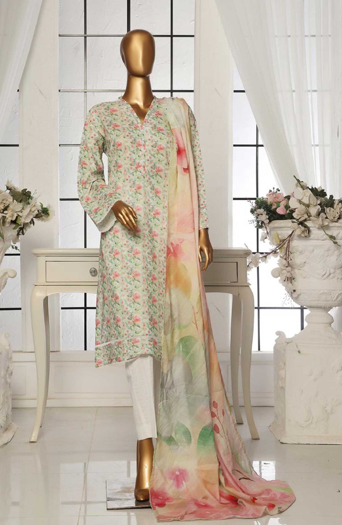 Bin Saeed Printed Lawn Stitched 3 Piece - SM 103 B - BS25EL - Pink - Summer Collection