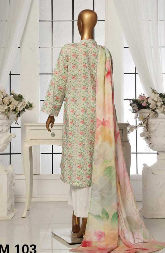 Bin Saeed Printed Lawn Stitched 3 Piece - SM 103 B - BS25EL - Pink - Summer Collection