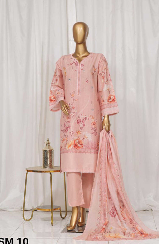 Bin Saeed Printed Lawn Stitched 3 Piece - SM 10 - BS25EL - Pink - Summer Collection