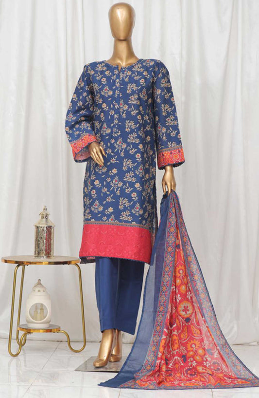 Bin Saeed Printed Lawn Stitched 3 Piece - SM 11 - BS25EL - Dark Blue - Summer Collection