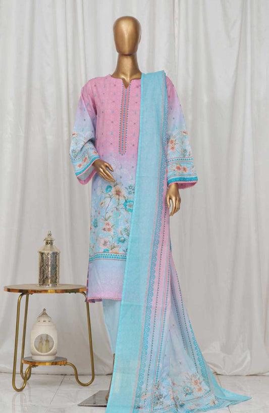 Bin Saeed Printed Lawn Stitched 3 Piece - SM 13 - BS25EL - Blue - Summer Collection