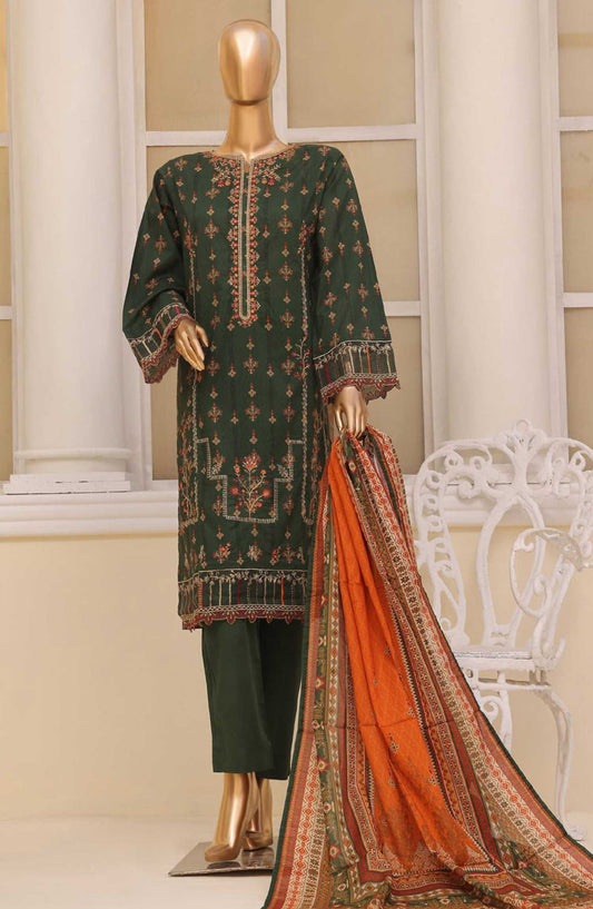 Bin Saeed Embroidered Lawn Stitched 3 Piece - SM 181 - BS25SM - Dark Green - Summer Collection