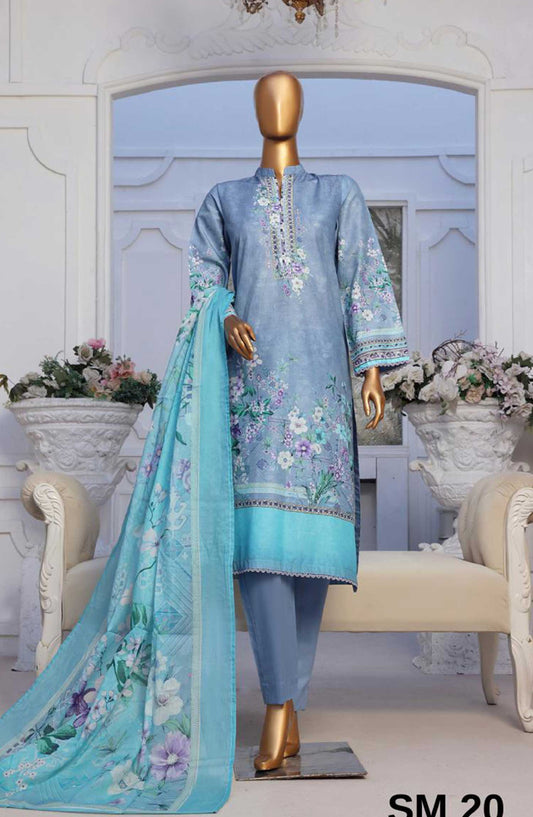 Bin Saeed Printed Lawn Stitched 3 Piece - SM 20 - BS25EL - Blue - Summer Collection