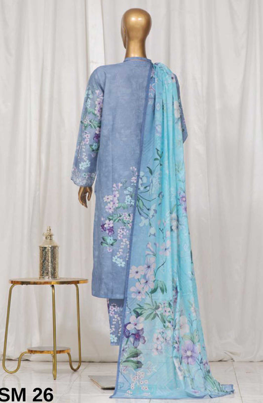 Bin Saeed Printed Lawn Stitched 3 Piece - SM 26 - BS25EL - Blue - Summer Collection