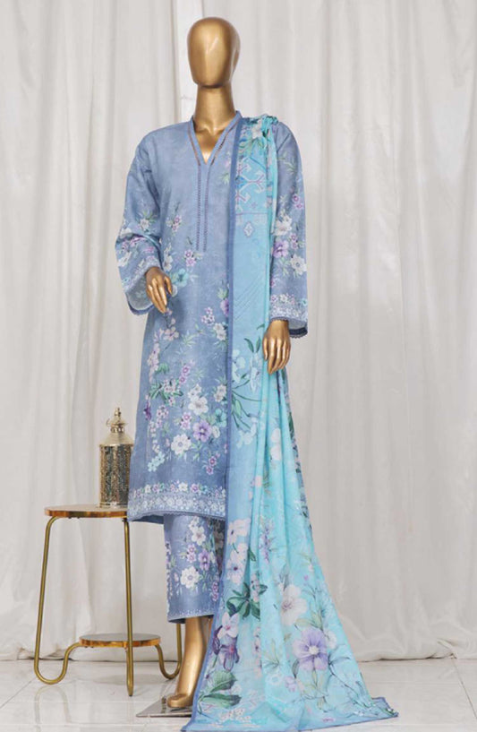 Bin Saeed Printed Lawn Stitched 3 Piece - SM 26 - BS25EL - Blue - Summer Collection