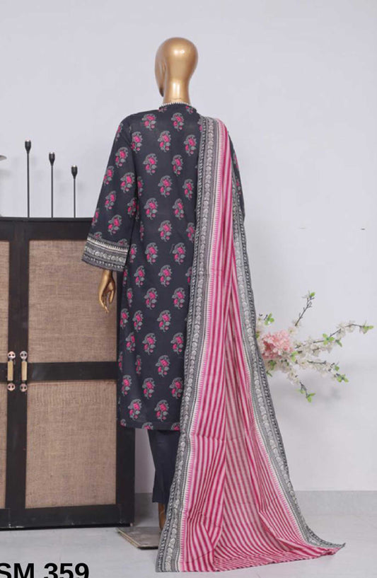 Bin Saeed Printed Lawn Stitched 3 Piece - SM 359 - BS25EL - Black - Summer Collection