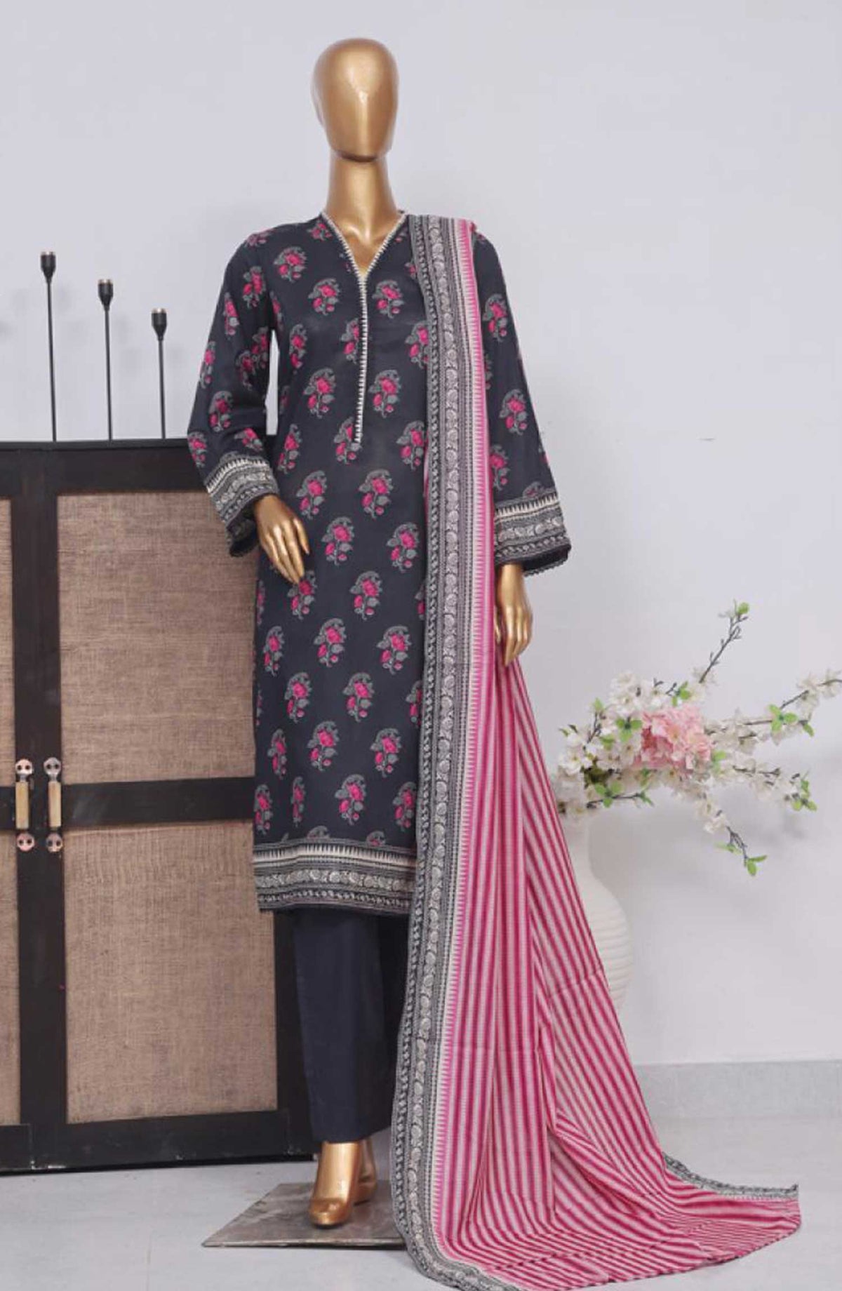 Bin Saeed Printed Lawn Stitched 3 Piece - SM 359 - BS25EL - Black - Summer Collection