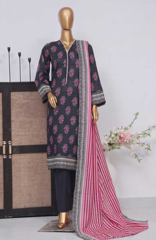 Bin Saeed Printed Lawn Stitched 3 Piece - SM 359 - BS25EL - Black - Summer Collection