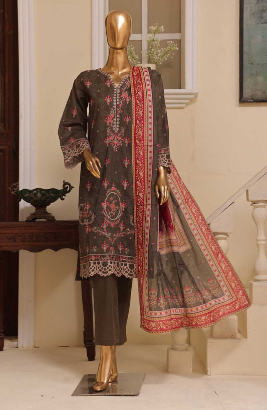Bin Saeed Embroidered Lawn Stitched 3 Piece - SM 414 - BS25SM - Brown - Summer Collection