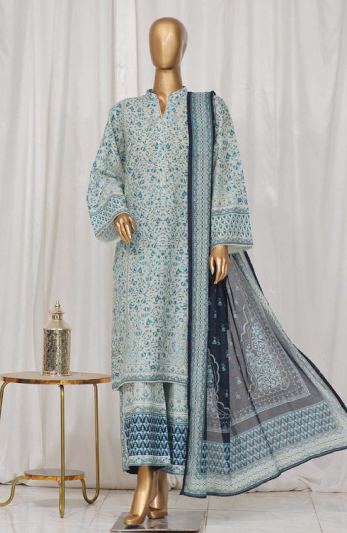 Bin Saeed Printed Lawn Stitched 3 Piece - SM 41 - BS25EL - Light Blue - Summer Collection