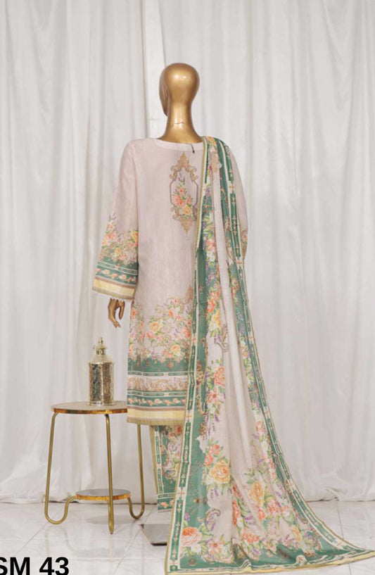 Bin Saeed Printed Lawn Stitched 3 Piece - SM 43 - BS25EL - Light Pink - Summer Collection