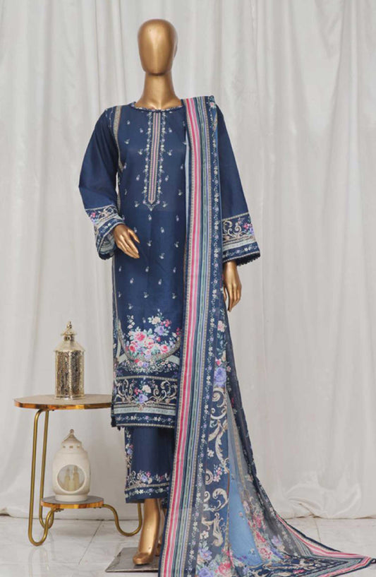 Bin Saeed Printed Lawn Stitched 3 Piece - SM 44 - BS25EL - Dark Blue - Summer Collection