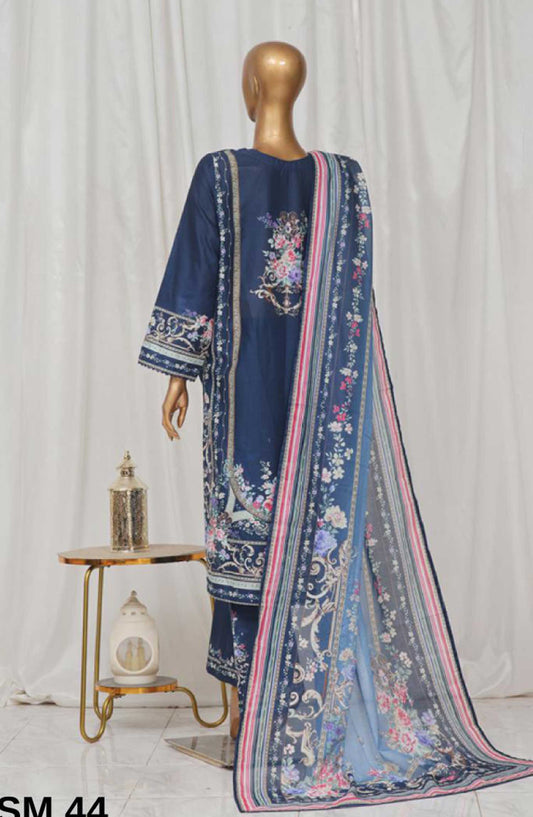 Bin Saeed Printed Lawn Stitched 3 Piece - SM 44 - BS25EL - Dark Blue - Summer Collection