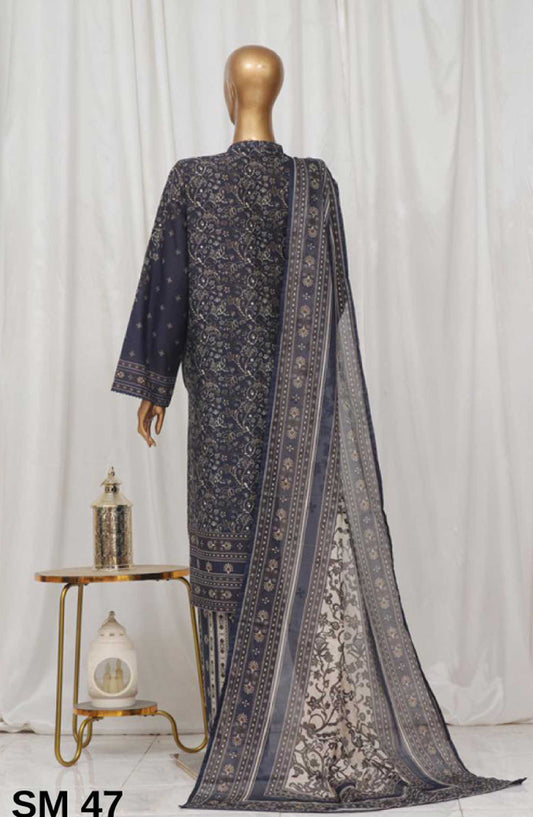 Bin Saeed Printed Lawn Stitched 3 Piece - SM 47 - BS25EL - Black - Summer Collection