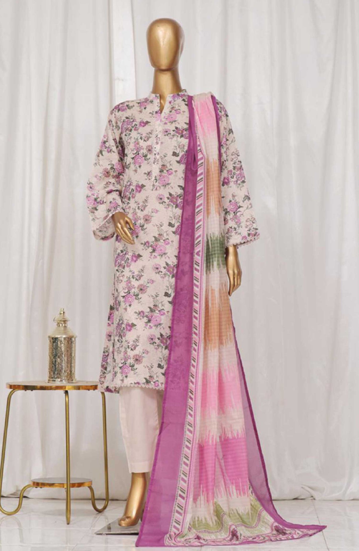 Bin Saeed Printed Lawn Stitched 3 Piece - SM 49 - BS25EL - Light Pink - Summer Collection