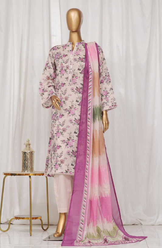 Bin Saeed Printed Lawn Stitched 3 Piece - SM 49 - BS25EL - Light Pink - Summer Collection