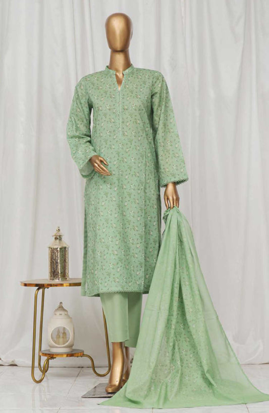 Bin Saeed Printed Lawn Stitched 3 Piece - SM 53 - BS25EL - Green - Summer Collection