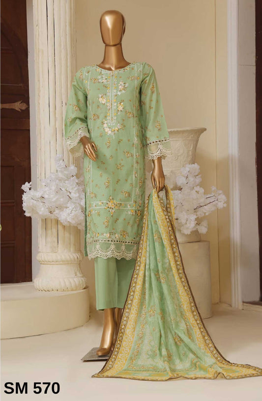 Bin Saeed Embroidered Lawn Stitched 3 Piece - SM 570 - BS25SM - Green - Summer Collection