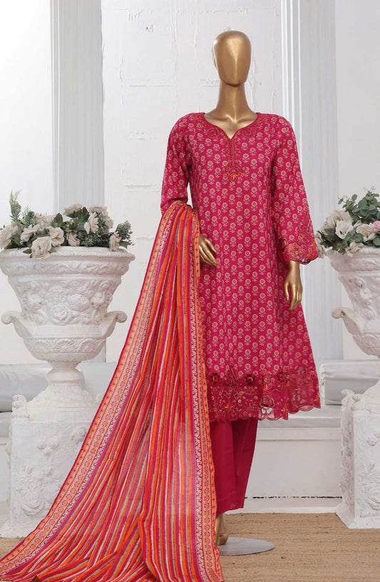 Bin Saeed Embroidered Lawn Frock Stitched 3 Piece - SM 602 - BS25LF - Pink - Summer Collection