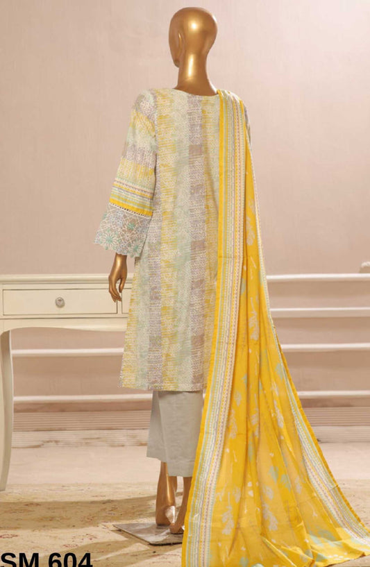 Bin Saeed Embroidered Lawn Stitched 3 Piece - SM 604 - BS25SM - Grey - Summer Collection